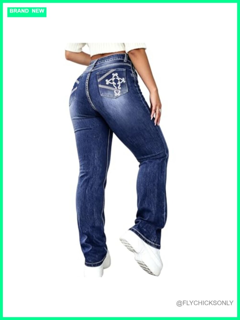 Plus Size Bootcut Jeans Women Aztec Embroidered Stretchy Denim Pants Curvy